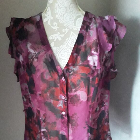 Worthington floral ruffle accent sleeve top size XL - Picture 5 of 9